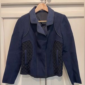 Nina Ricci Paris  Woman’s Wool Bomber Jacket Blazer Size 38 Navy And Black EUC